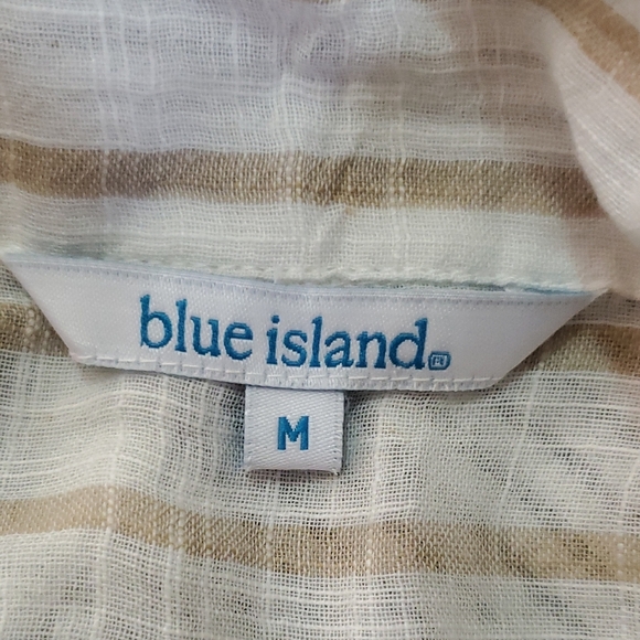 Blue Island Tan and cream Striped Swim Coverup Long Sleeve Tunic Sz M - Picture 8 of 11